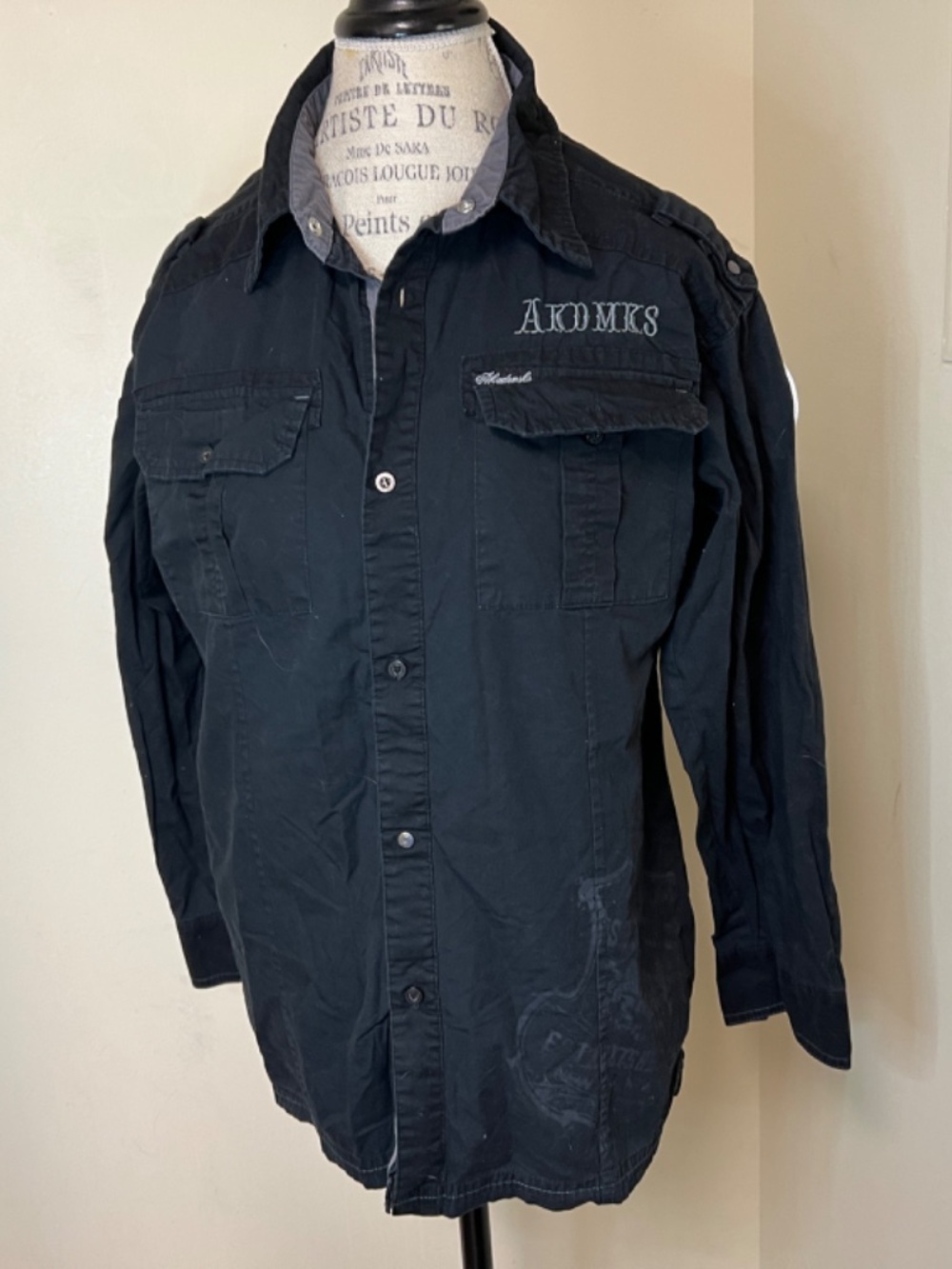 AKADEMIKS BOYS SIZE Large Black LS BUTTON FRONT SHIRT 100% Cotton Size XL - Picture 1 of 14